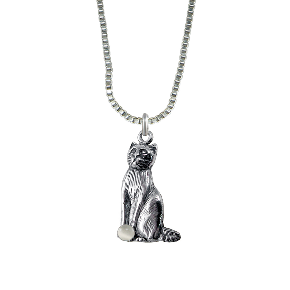 Sterling Silver Regal Cat Pendant With White Moonstone